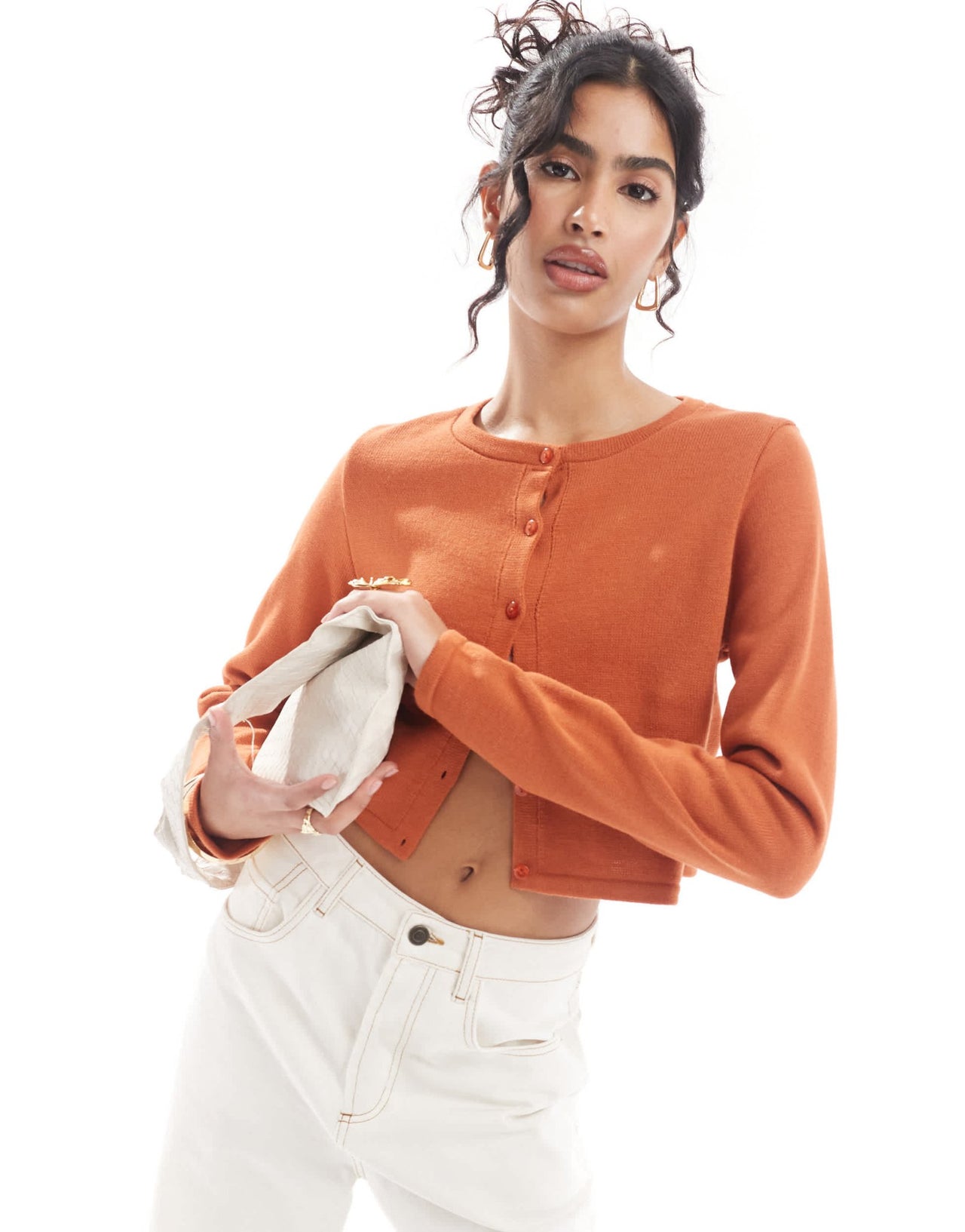 ASOS DESIGN knitted crew neck cropped cardigan in orange - ASOS Sample Sale EU Store