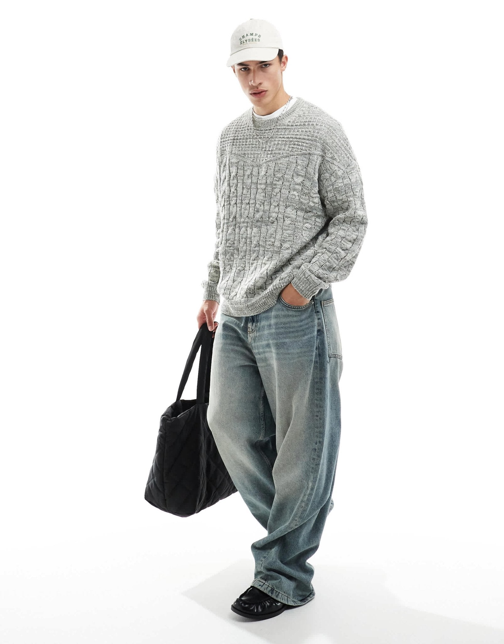 ASOS DESIGN knitted crew neck jumper with cable knit detail in khaki - ASOS Sample Sale EU Store