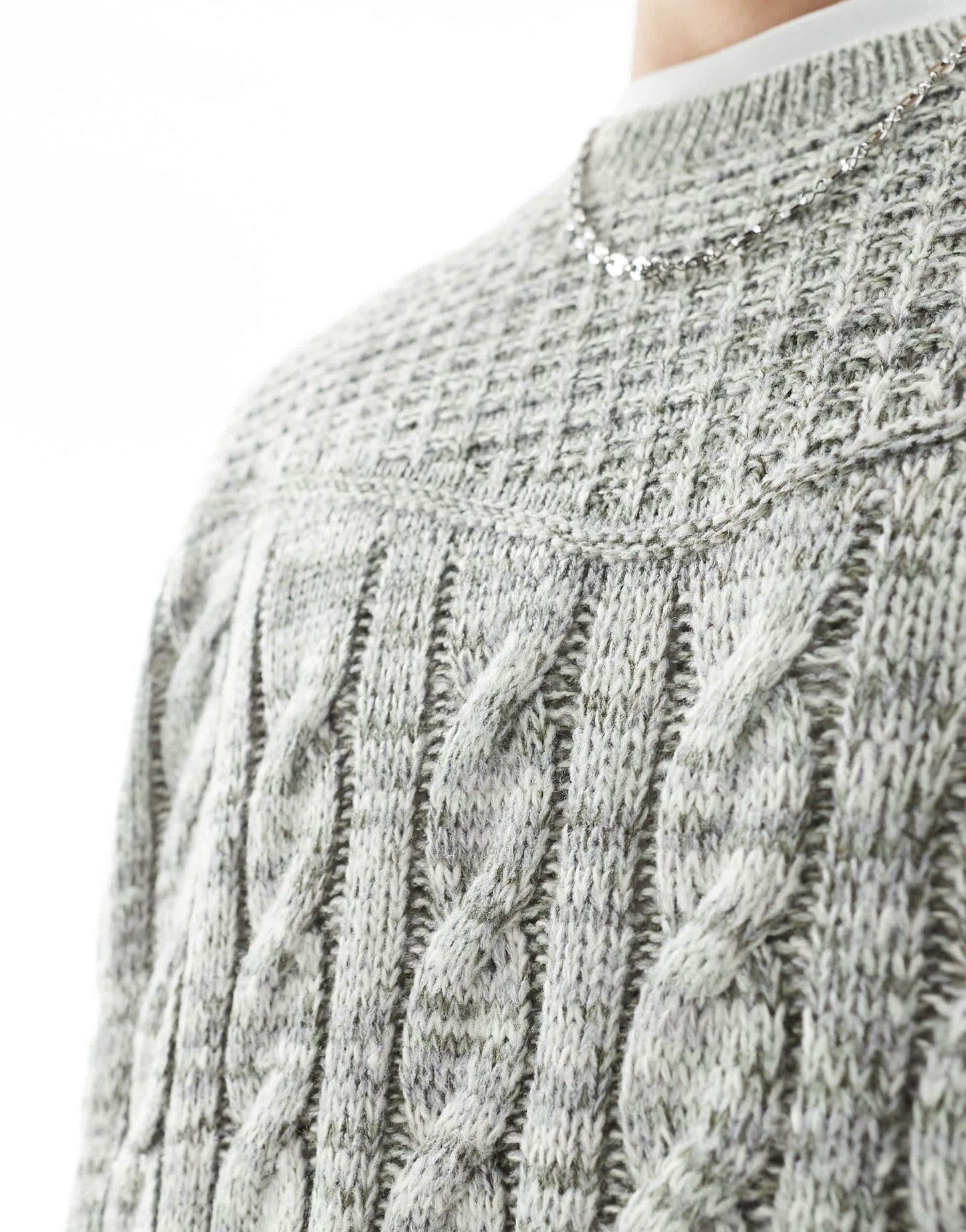 ASOS DESIGN knitted crew neck jumper with cable knit detail in khaki - ASOS Sample Sale EU Store