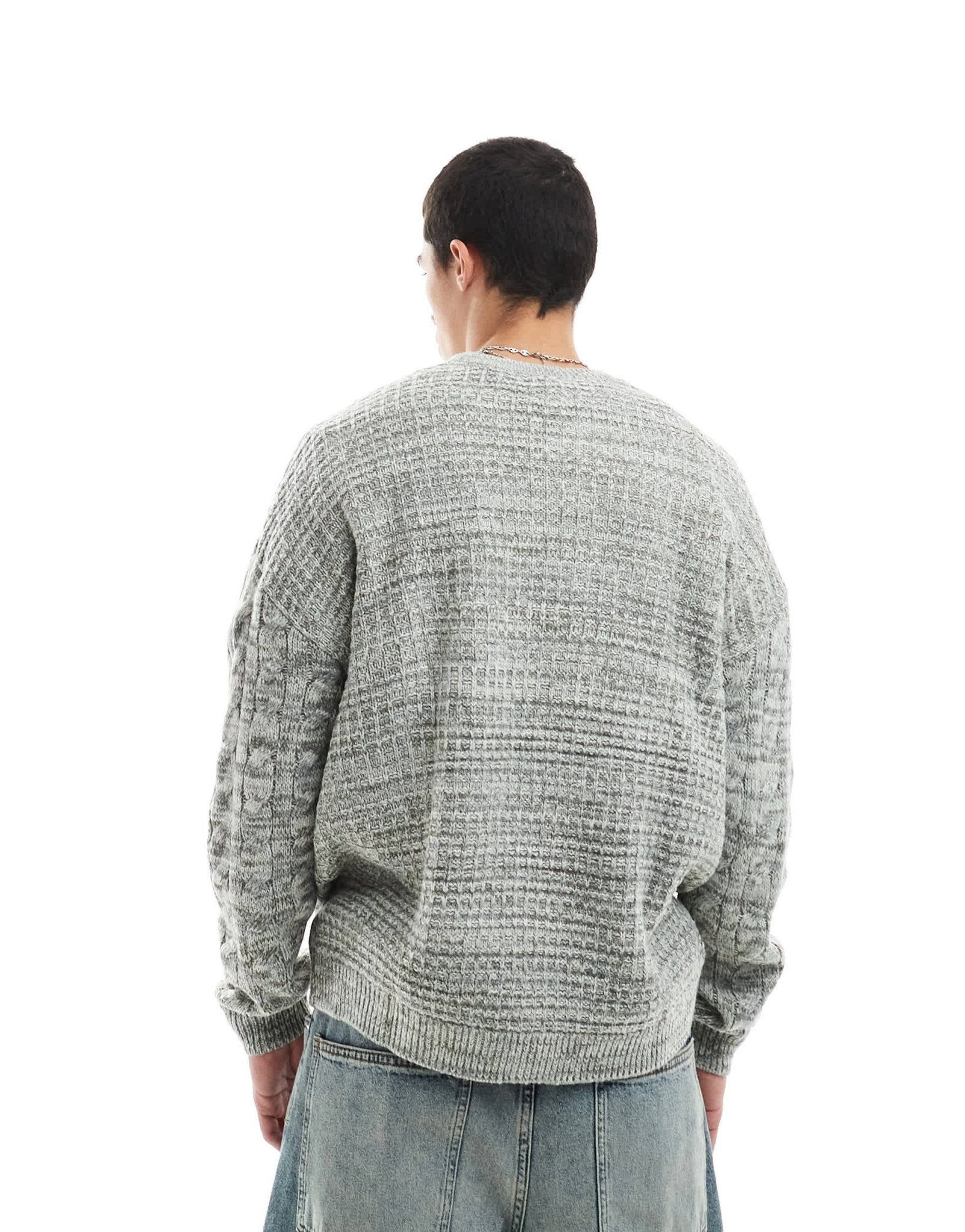 ASOS DESIGN knitted crew neck jumper with cable knit detail in khaki - ASOS Sample Sale EU Store