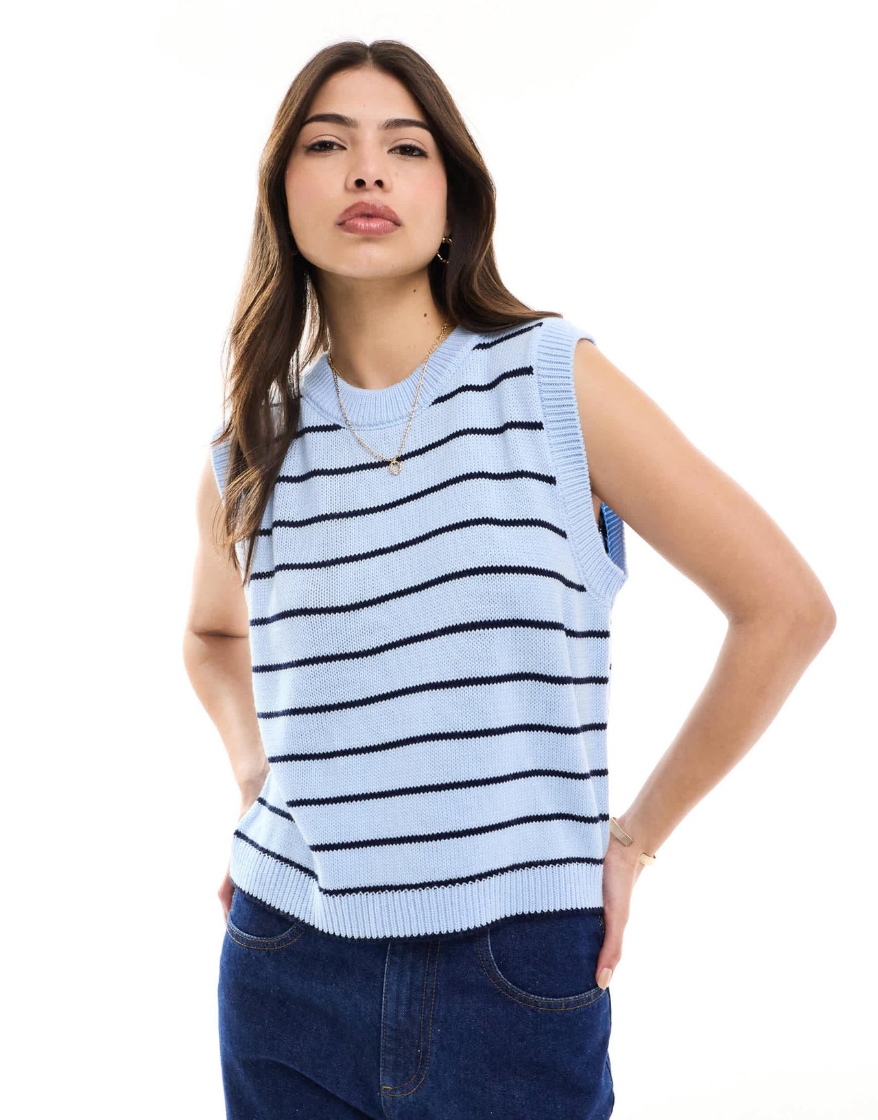 ASOS DESIGN knitted crew neck tank in blue stripe - ASOS Sample Sale EU Store
