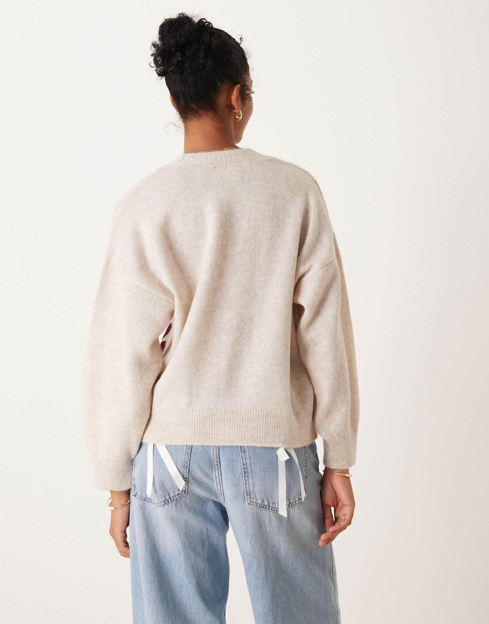 ASOS DESIGN knitted fluffy cardigan with flower design in ecru - ASOS Sample Sale EU Store