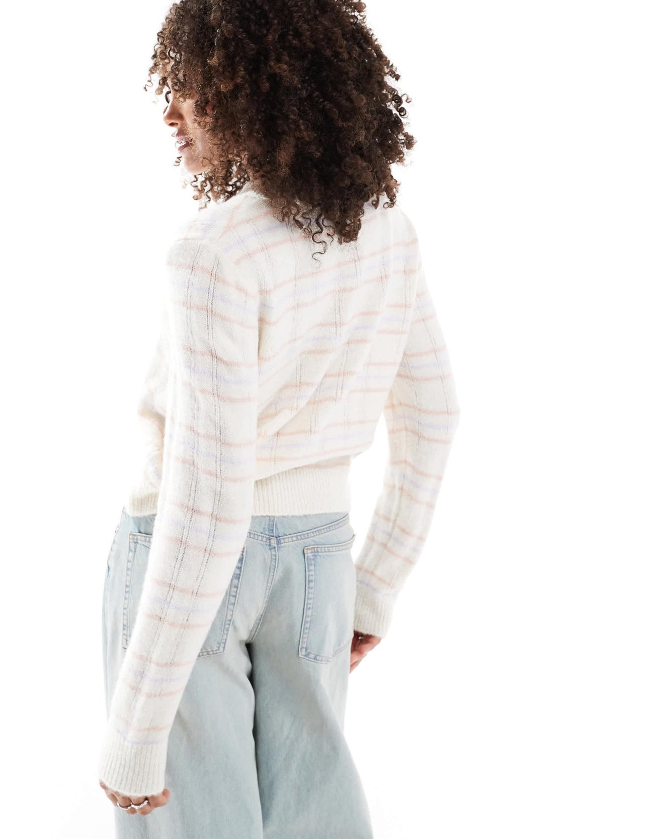 ASOS DESIGN knitted fluffy checked jumper in ecru - ASOS Sample Sale EU Store