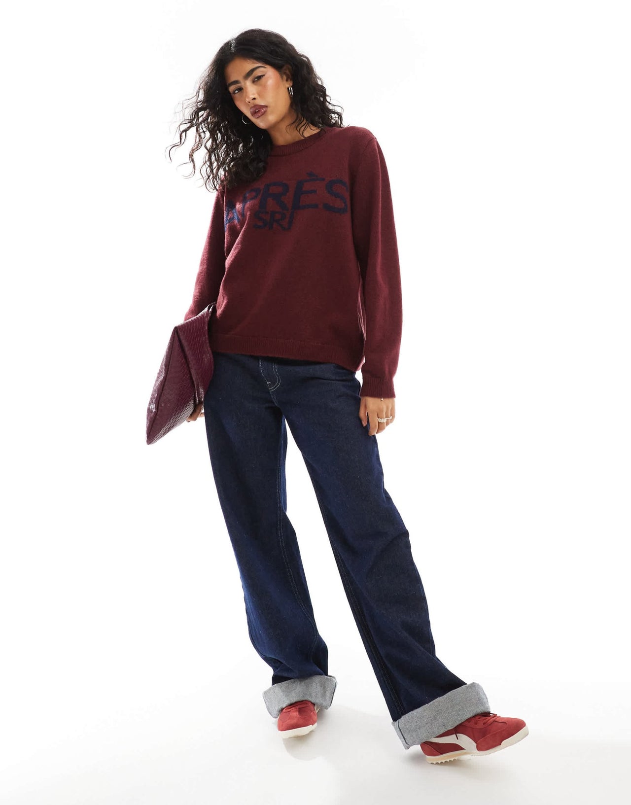 ASOS DESIGN knitted jumper with Après Ski intarsia in burgundy - ASOS Sample Sale EU Store