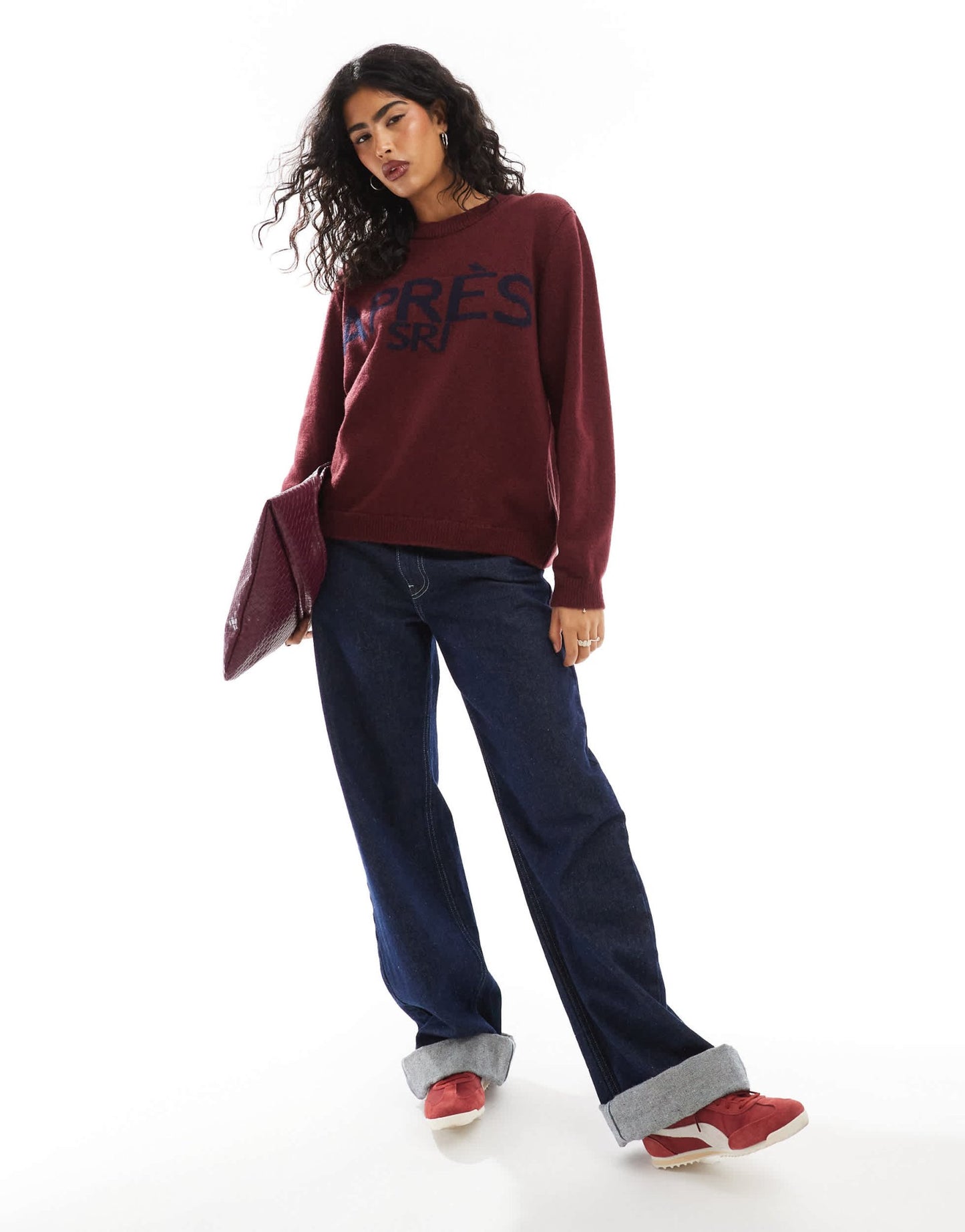 ASOS DESIGN knitted jumper with Après Ski intarsia in burgundy - ASOS Sample Sale EU Store