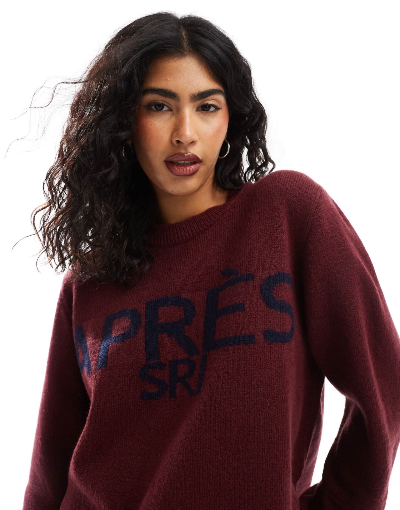 ASOS DESIGN knitted jumper with Après Ski intarsia in burgundy - ASOS Sample Sale EU Store