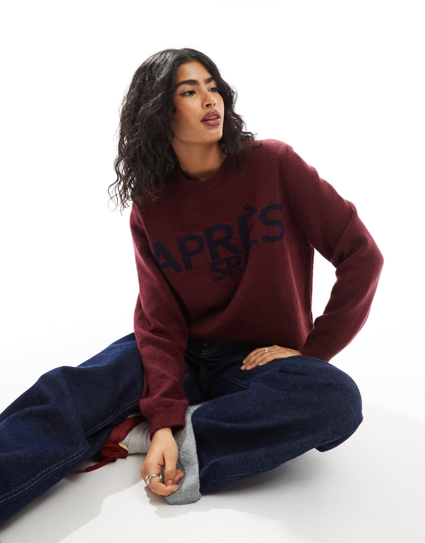ASOS DESIGN knitted jumper with Après Ski intarsia in burgundy - ASOS Sample Sale EU Store