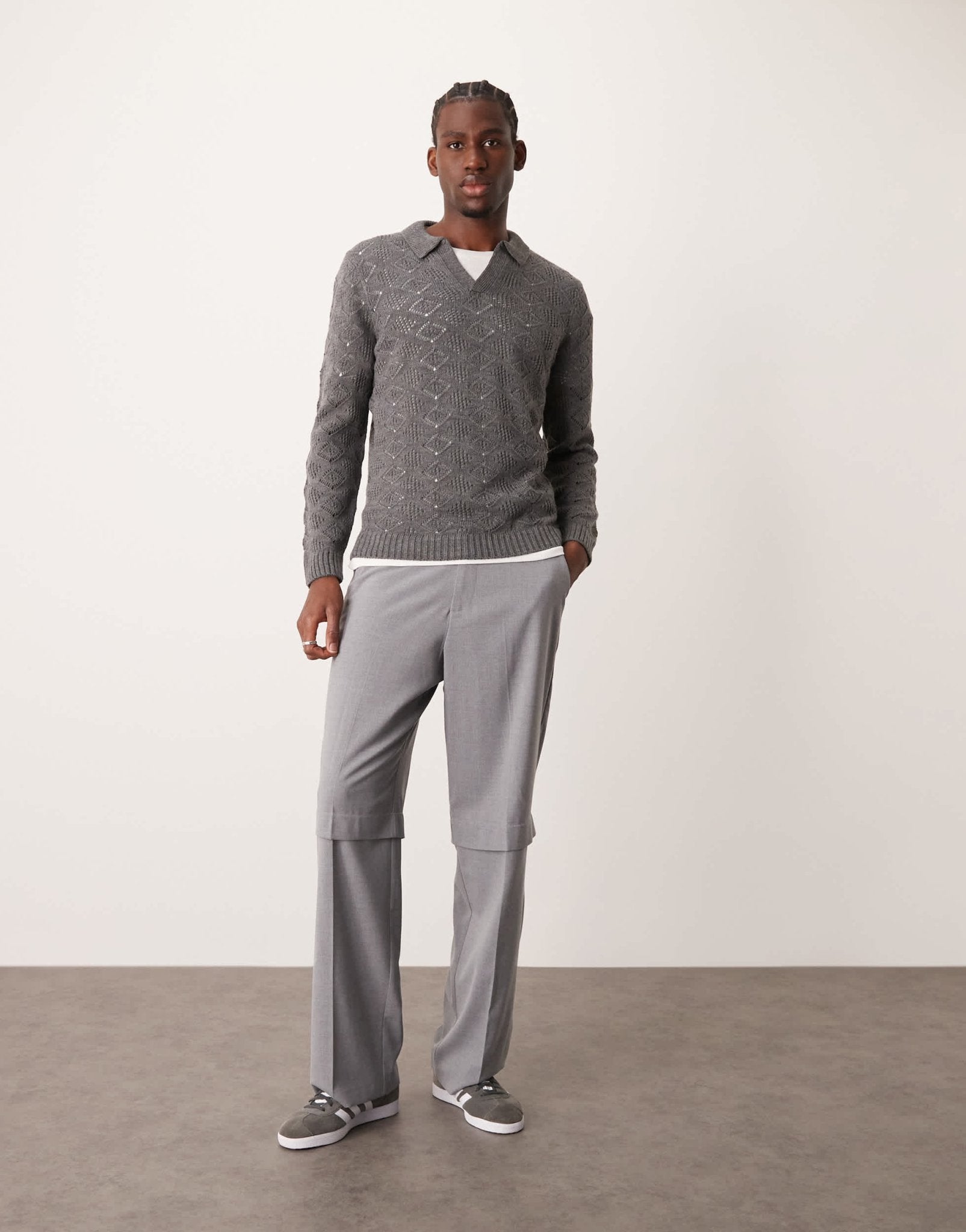 ASOS DESIGN knitted jumper with notch neck in grey with texture - ASOS Sample Sale EU Store