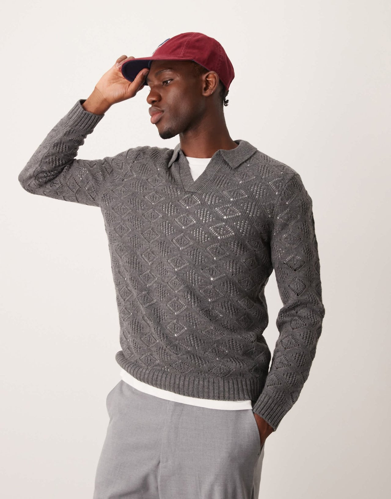 ASOS DESIGN knitted jumper with notch neck in grey with texture - ASOS Sample Sale EU Store