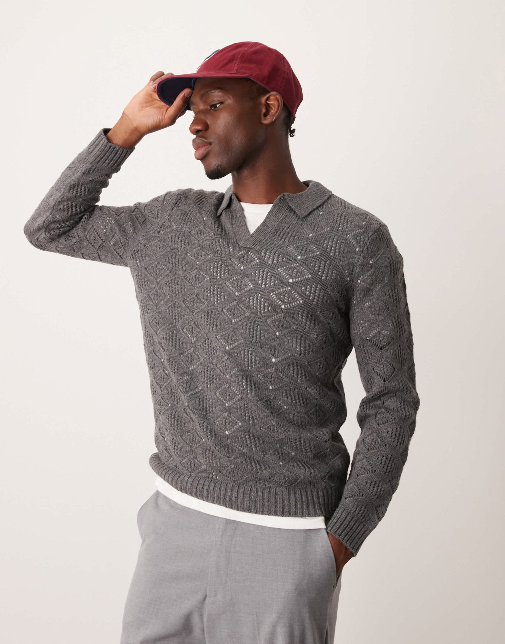 ASOS DESIGN knitted jumper with notch neck in grey with texture - ASOS Sample Sale EU Store