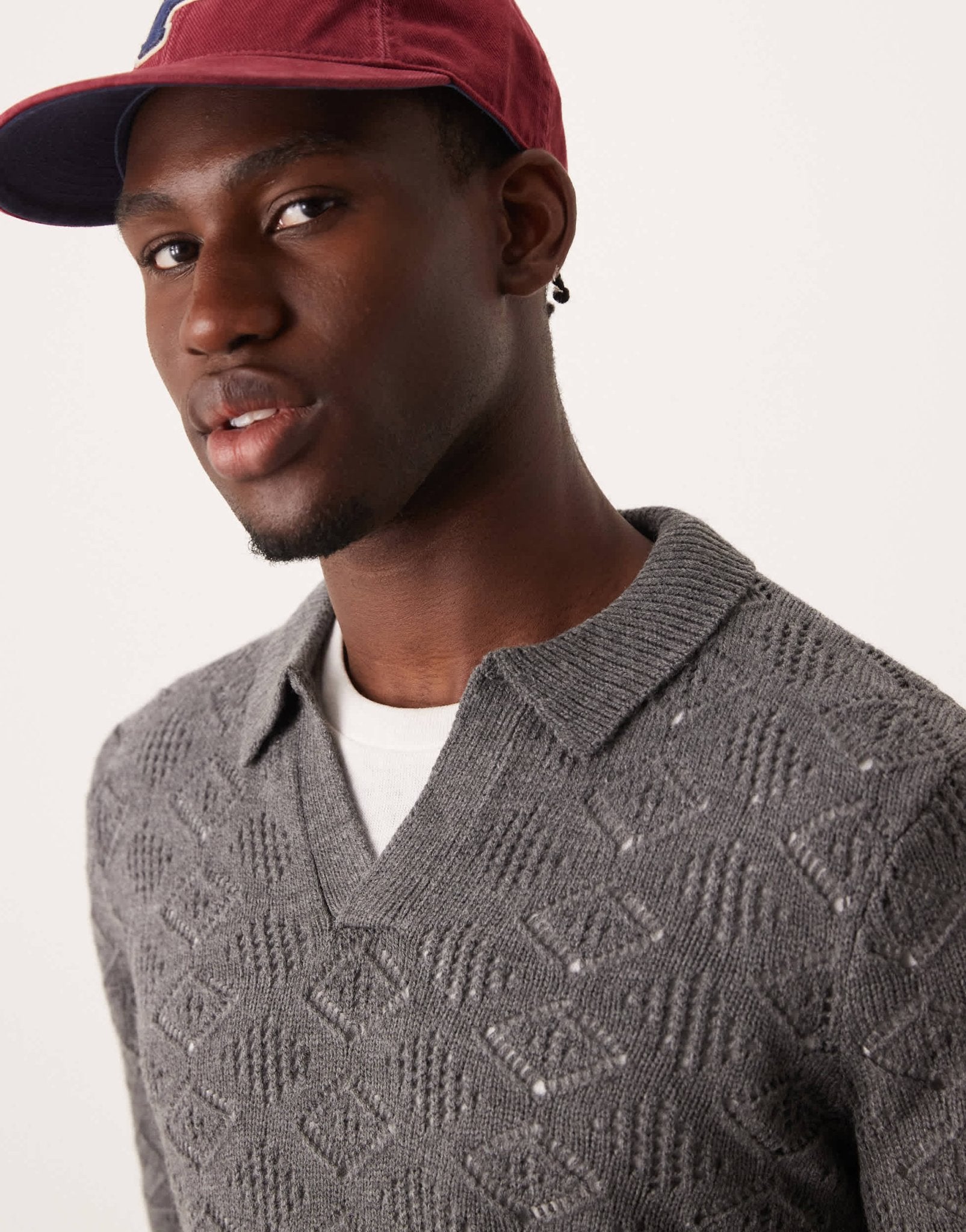 ASOS DESIGN knitted jumper with notch neck in grey with texture - ASOS Sample Sale EU Store