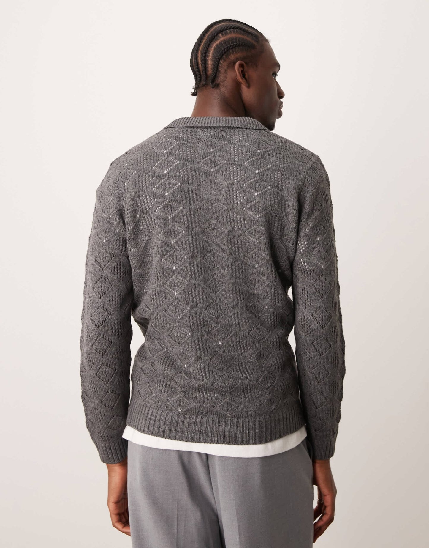 ASOS DESIGN knitted jumper with notch neck in grey with texture - ASOS Sample Sale EU Store