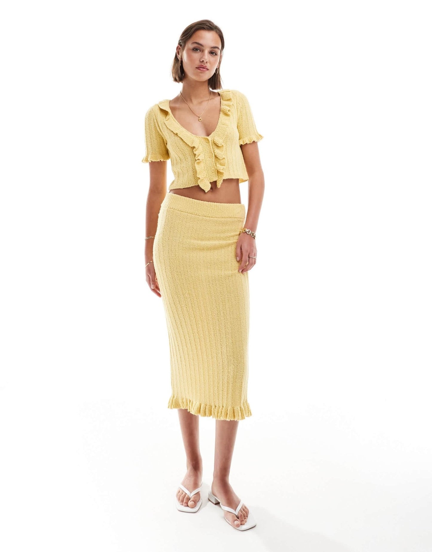ASOS DESIGN knitted midaxi skirt with frill co - ord in yellow - ASOS Sample Sale EU Store