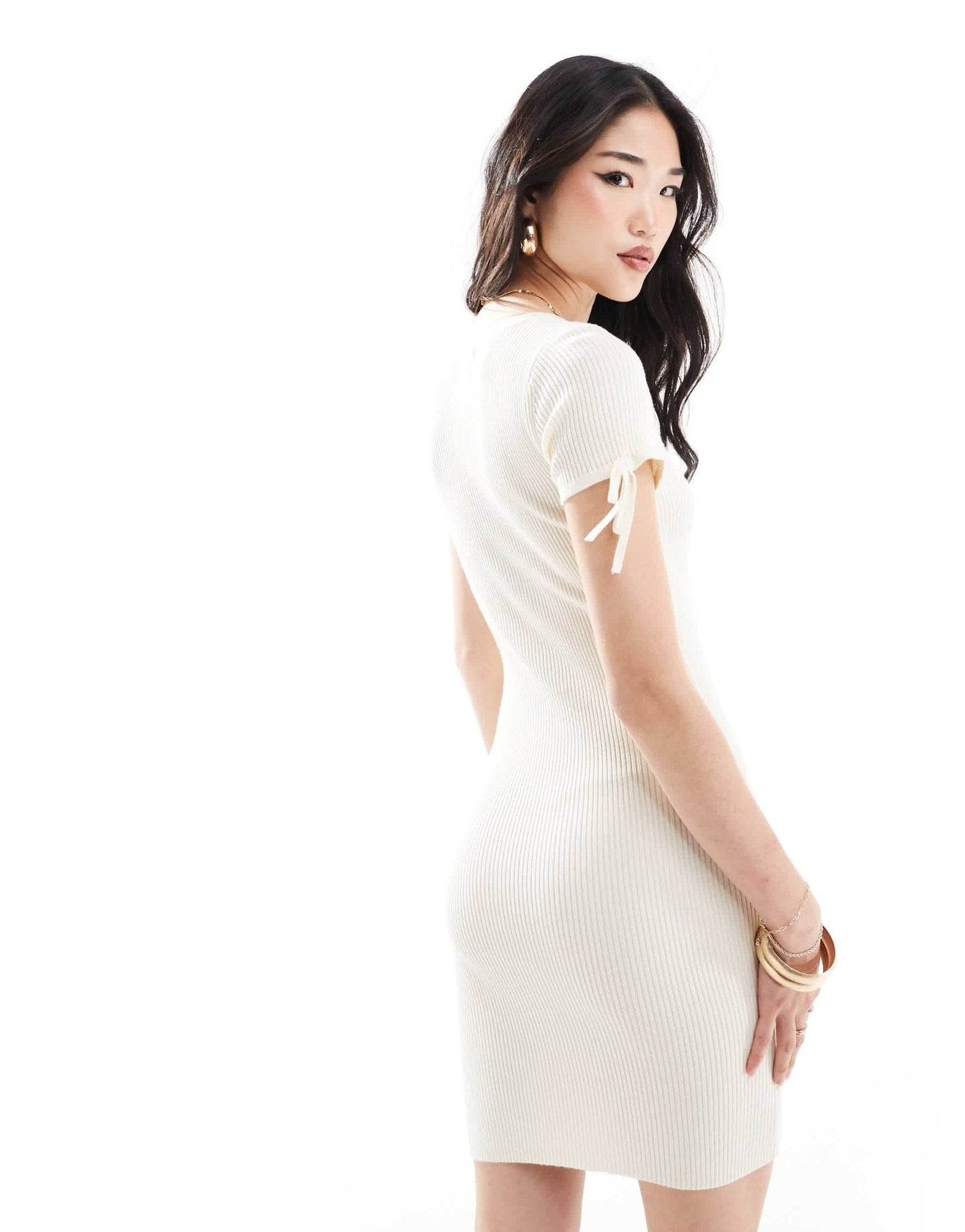 ASOS DESIGN knitted mini dress with scoop neck and tie details in white - ASOS Sample Sale EU Store