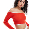 ASOS DESIGN knitted off shoulder bardot top in red