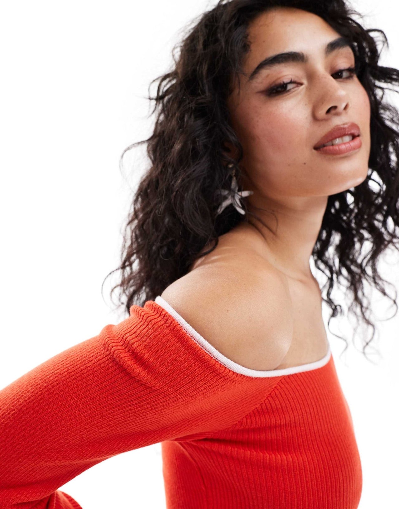 ASOS DESIGN knitted off shoulder bardot top in red - ASOS Sample Sale EU Store
