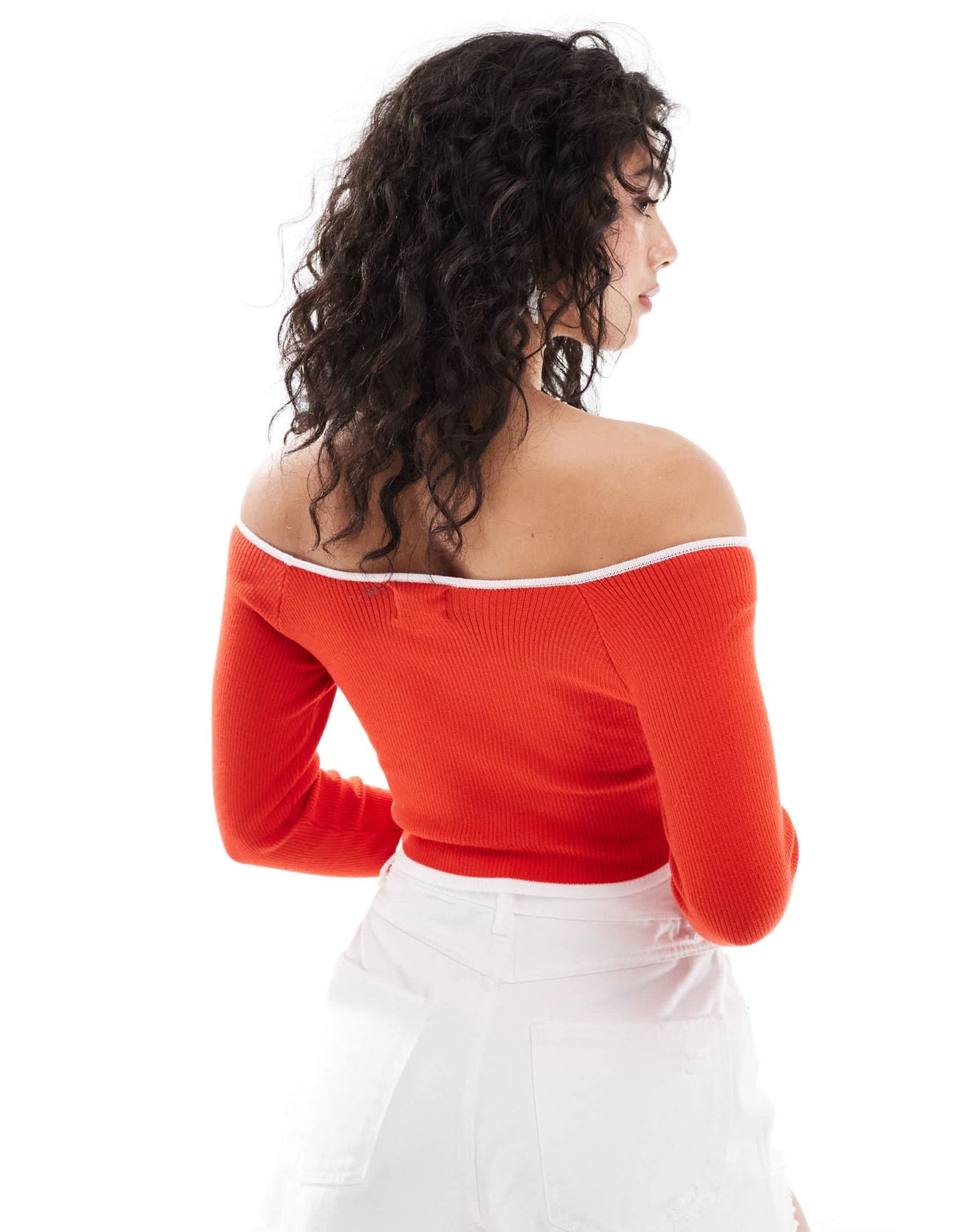 ASOS DESIGN knitted off shoulder bardot top in red - ASOS Sample Sale EU Store