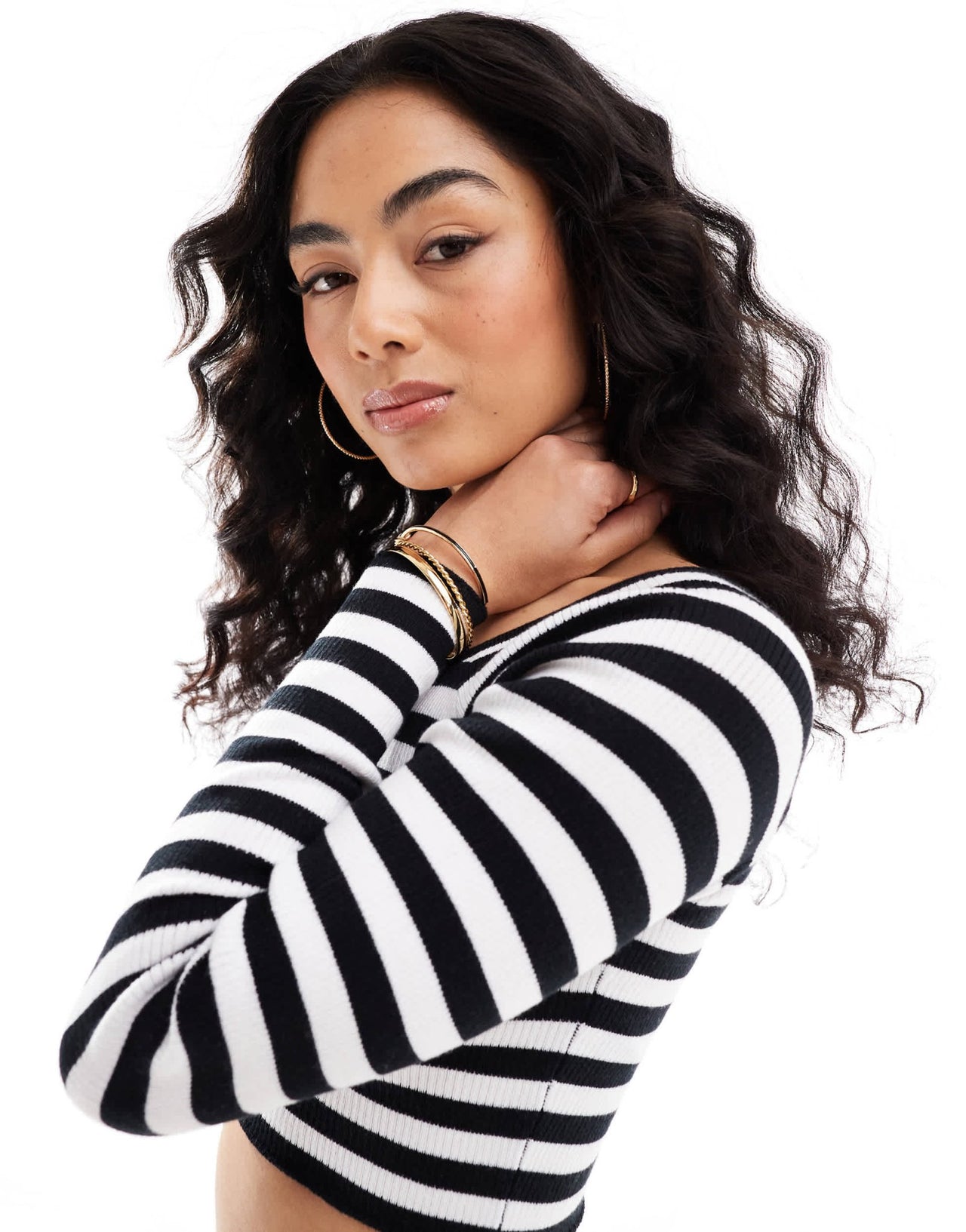 ASOS DESIGN knitted off shoulder bardot top in stripe - ASOS Sample Sale EU Store