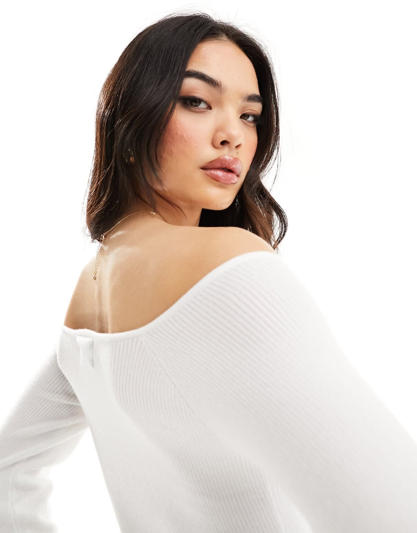 ASOS DESIGN knitted off shoulder bardot top in white - ASOS Sample Sale EU Store