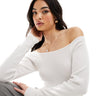 ASOS DESIGN knitted off shoulder bardot top in white
