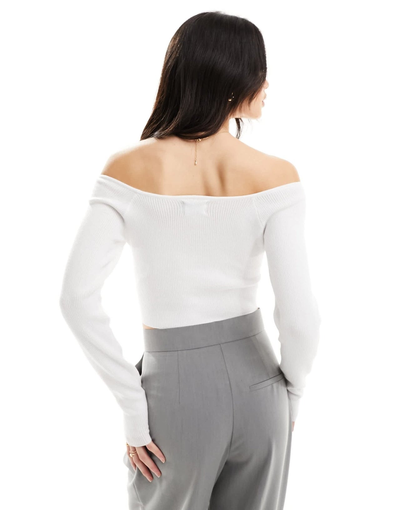 ASOS DESIGN knitted off shoulder bardot top in white - ASOS Sample Sale EU Store