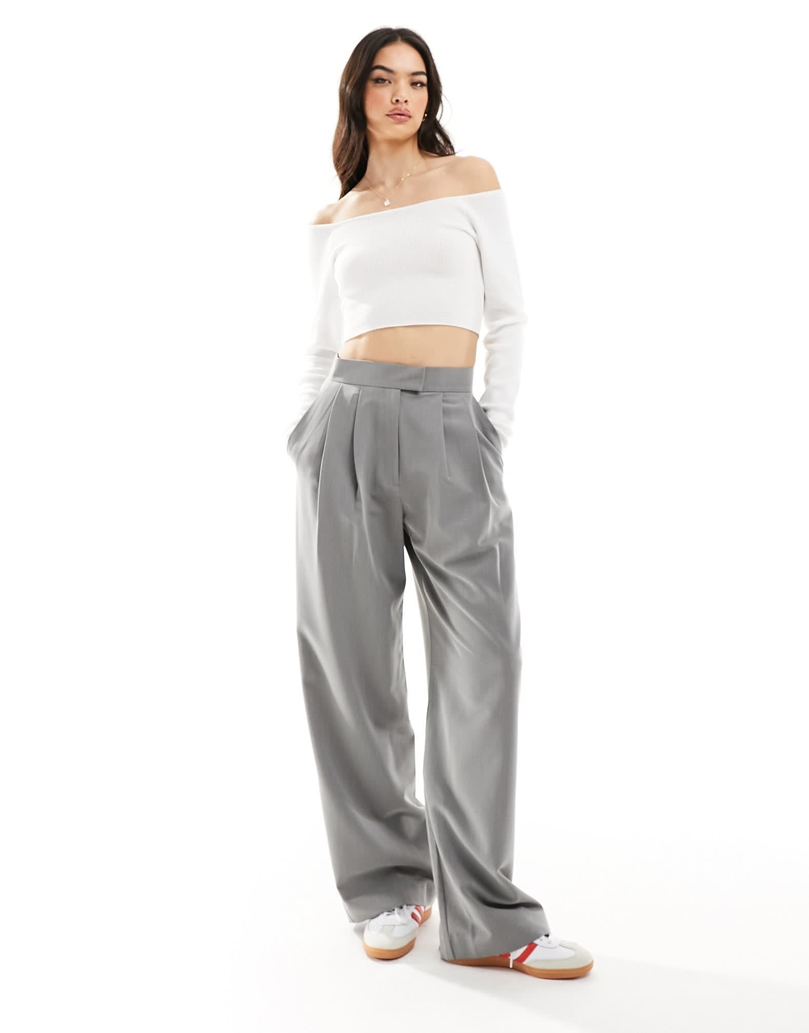 ASOS DESIGN knitted off shoulder bardot top in white - ASOS Sample Sale EU Store