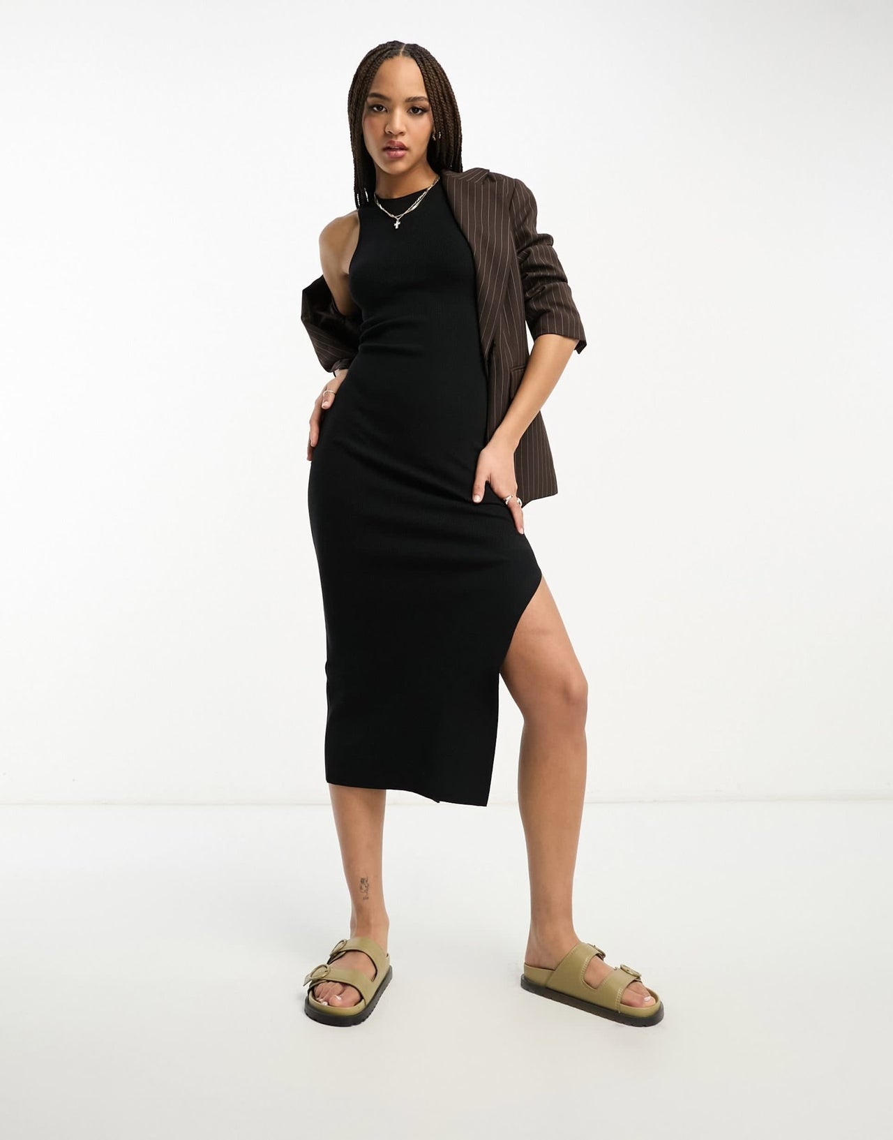 ASOS DESIGN knitted racer midi dress in black - ASOS Sample Sale EU Store