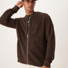 ASOS DESIGN knitted relaxed fisherman rib zip up bomber in brown