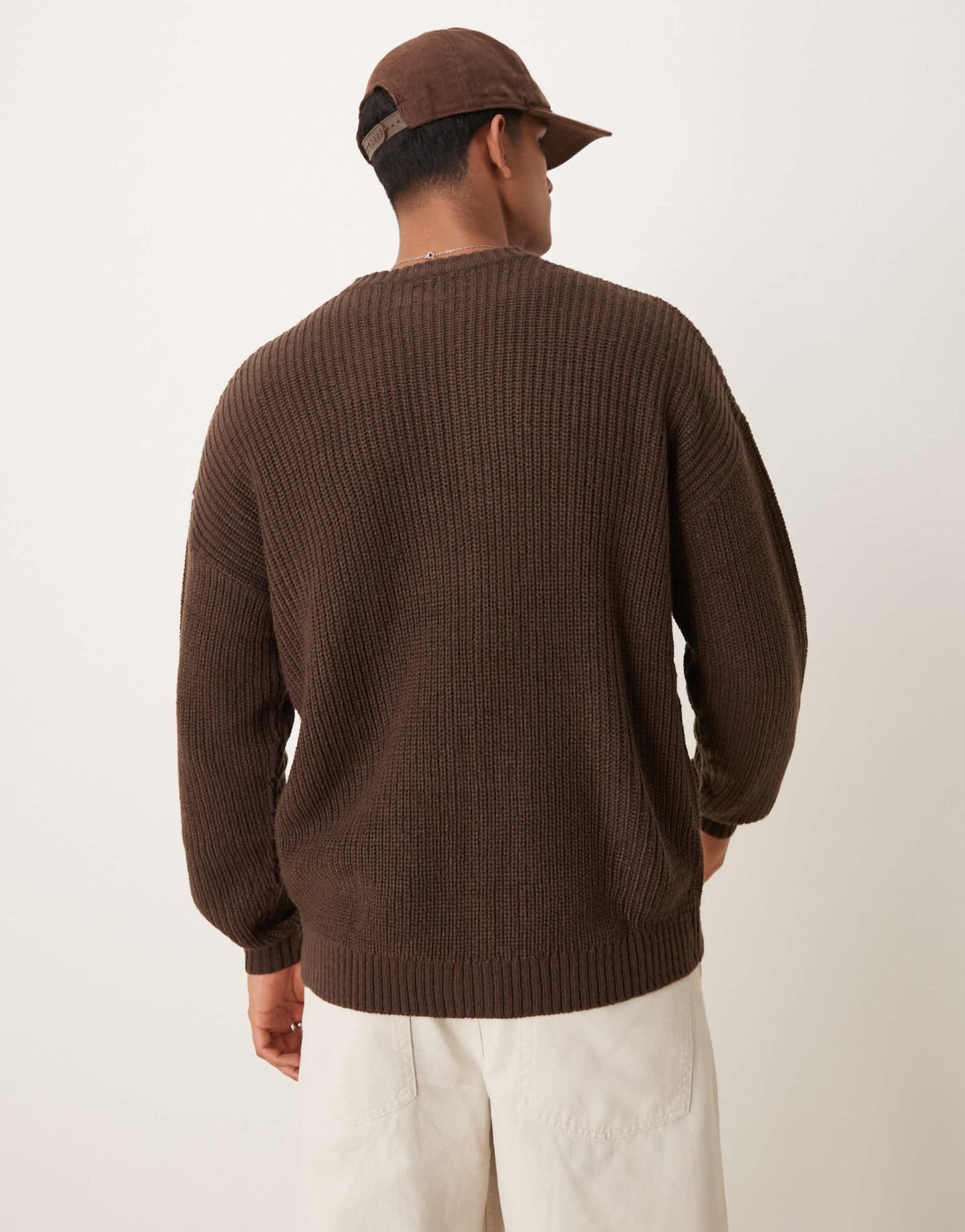 ASOS DESIGN knitted relaxed fisherman rib zip up bomber in brown - ASOS Sample Sale EU Store