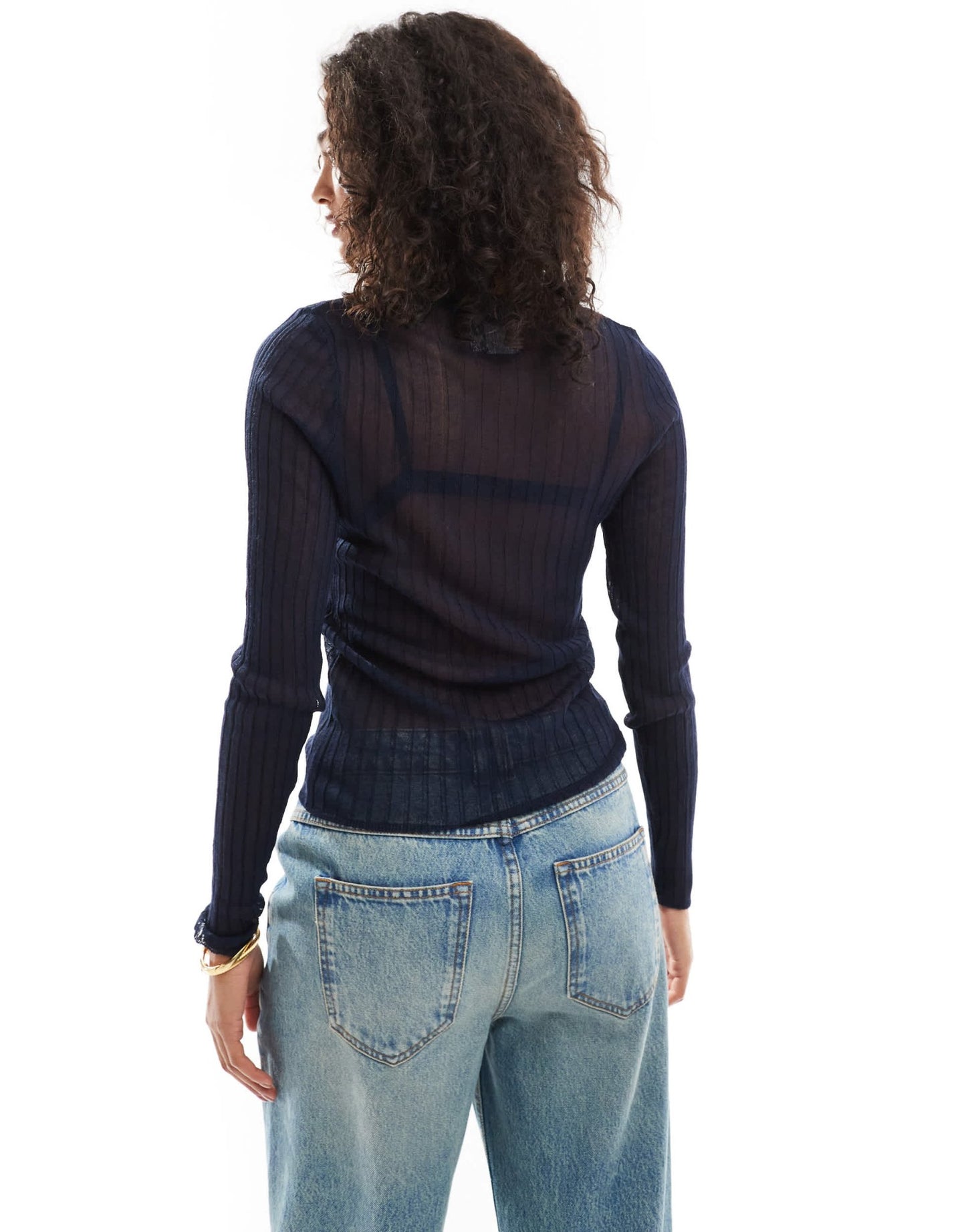 ASOS DESIGN knitted sheer crew neck top in navy - ASOS Sample Sale EU Store