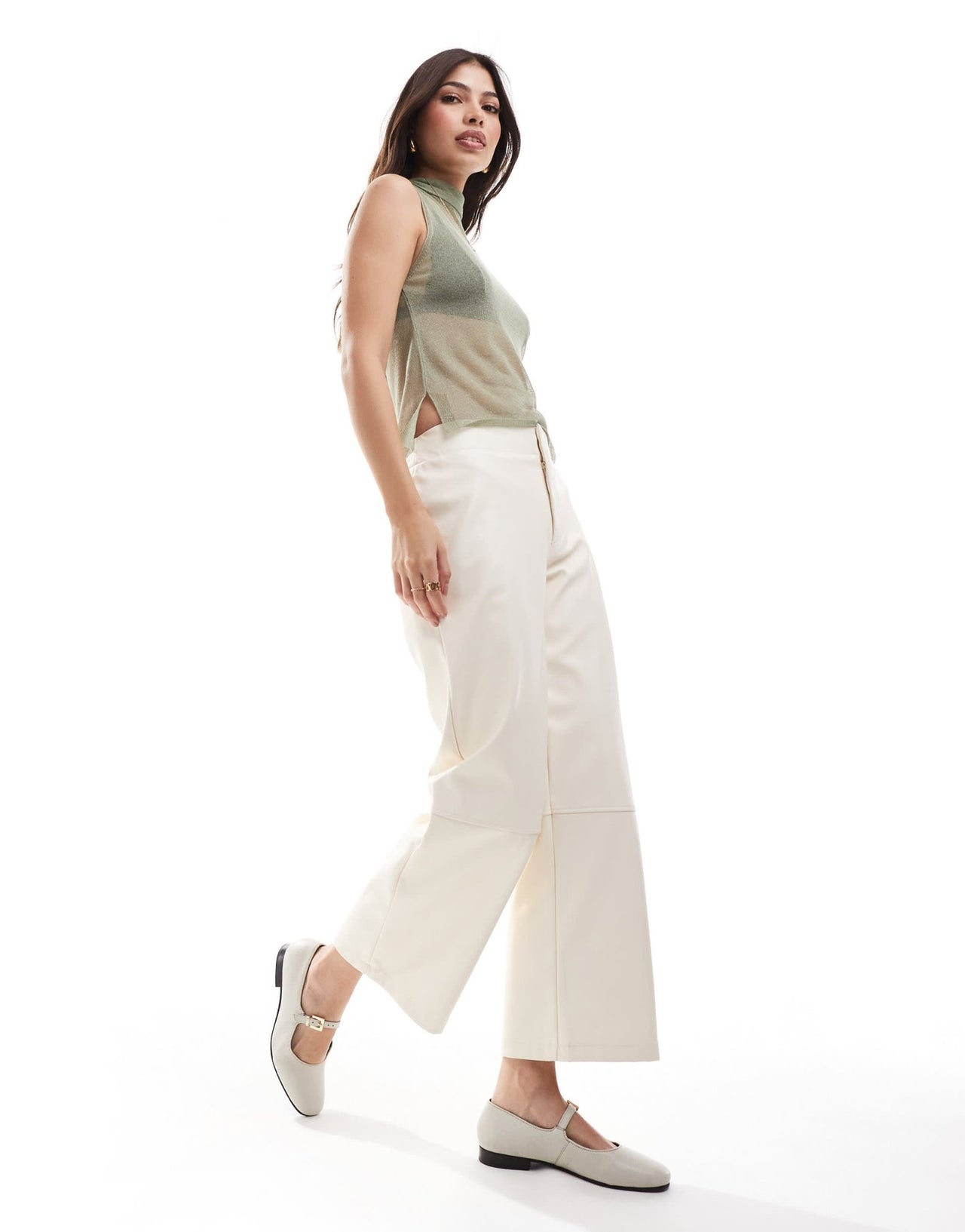 ASOS DESIGN knitted sheer neck top with tie detail in sage - ASOS Sample Sale EU Store