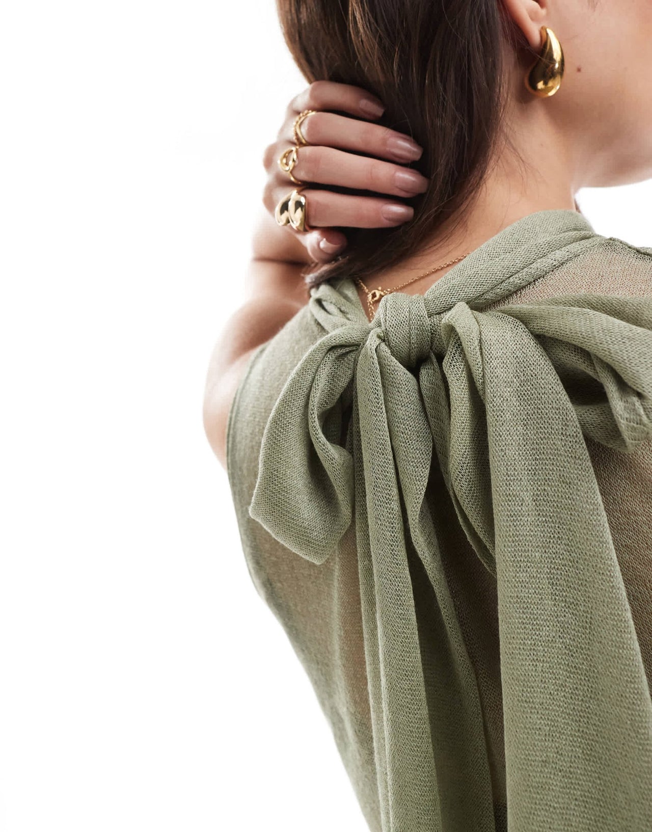 ASOS DESIGN knitted sheer neck top with tie detail in sage - ASOS Sample Sale EU Store