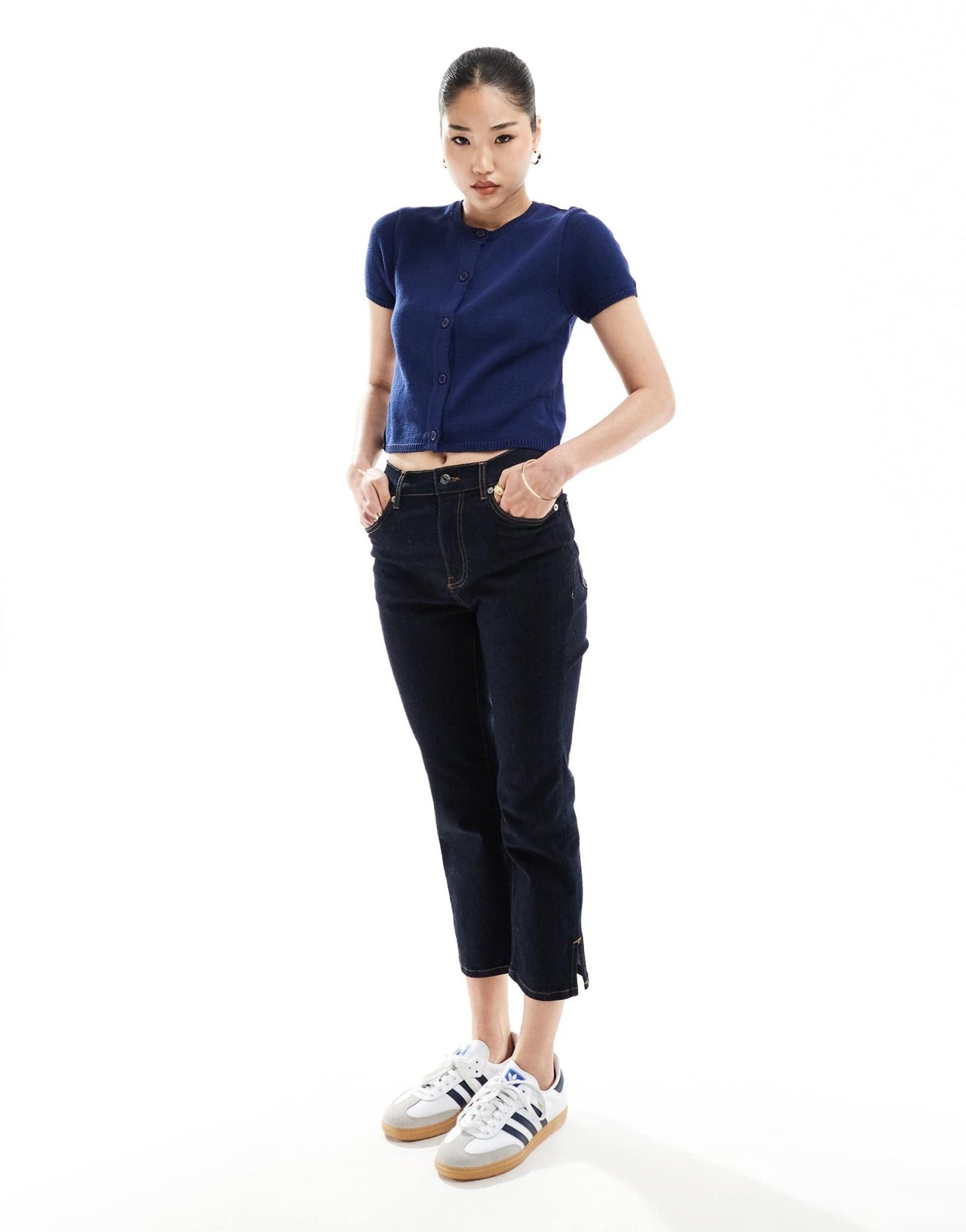 ASOS DESIGN knitted short sleeve cardigan in navy - ASOS Sample Sale EU Store