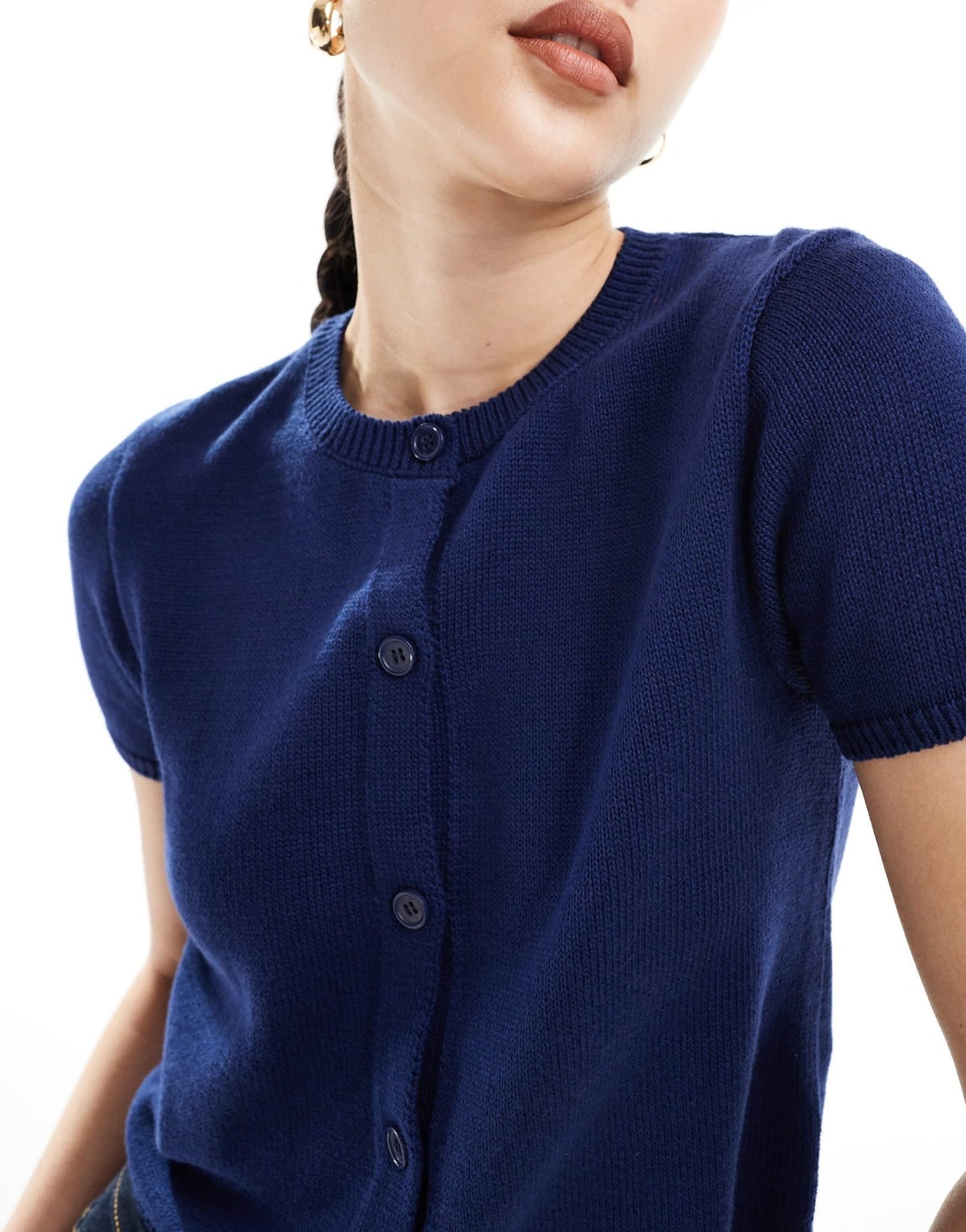 ASOS DESIGN knitted short sleeve cardigan in navy - ASOS Sample Sale EU Store