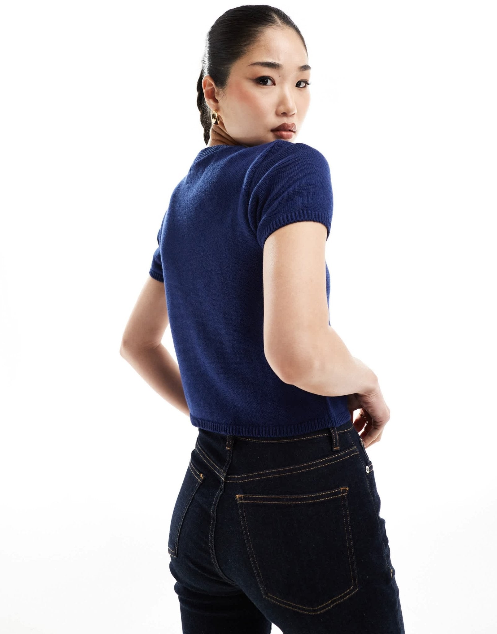 ASOS DESIGN knitted short sleeve cardigan in navy - ASOS Sample Sale EU Store