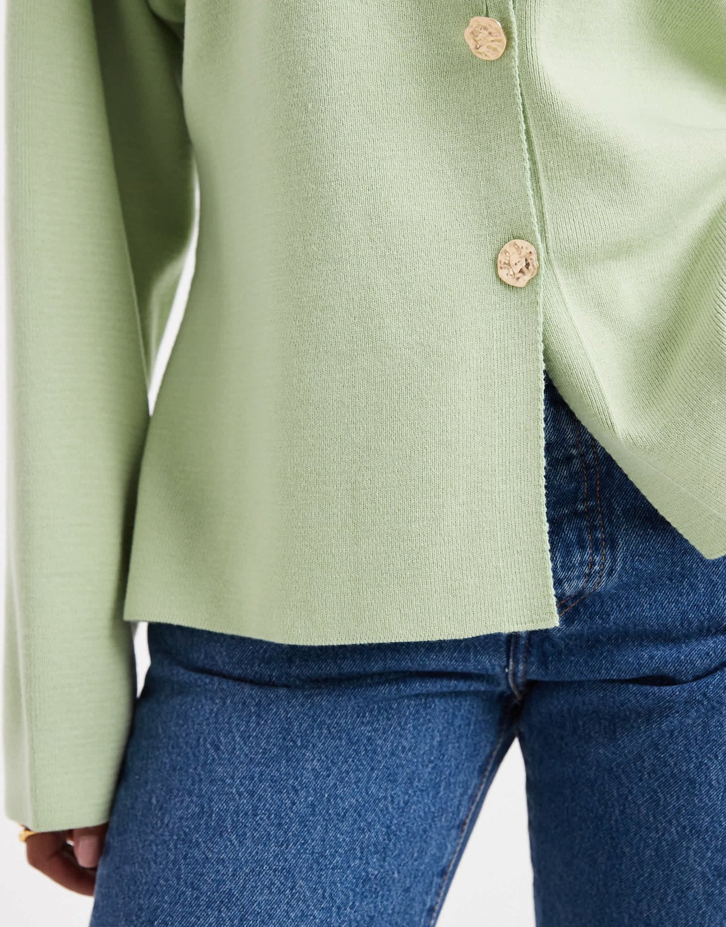ASOS DESIGN knitted structured crew neck cardigan with gold buttons in sage green - ASOS Sample Sale EU Store