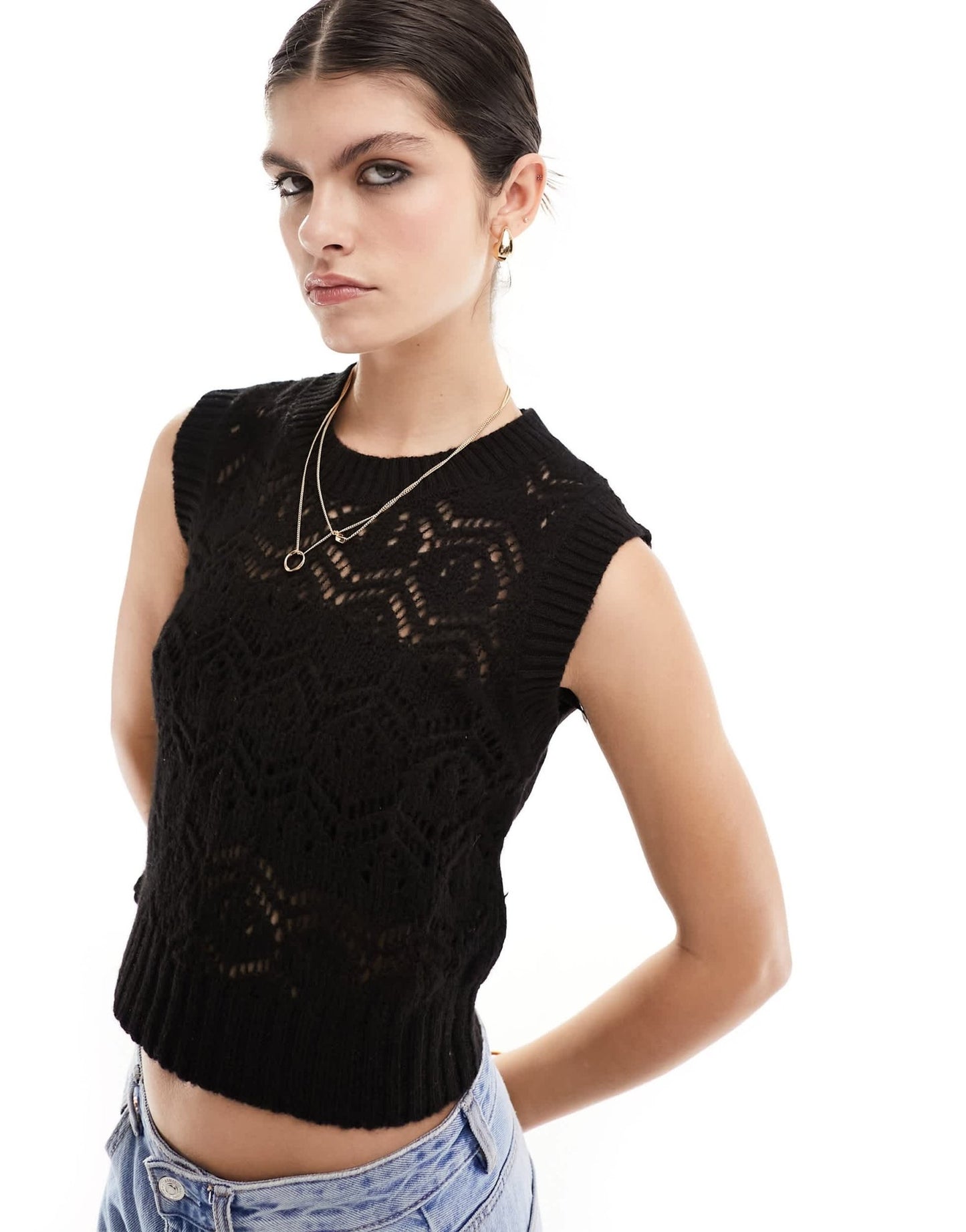 ASOS DESIGN knitted tank in open stitch in black - ASOS Sample Sale EU Store