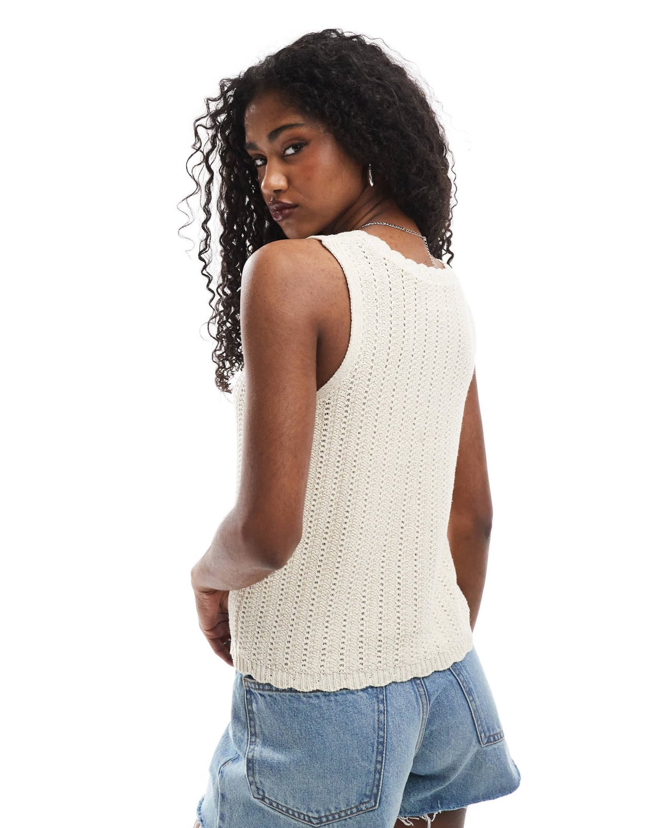 ASOS DESIGN knitted tank top with scalloped edge in ecru - ASOS Sample Sale EU Store