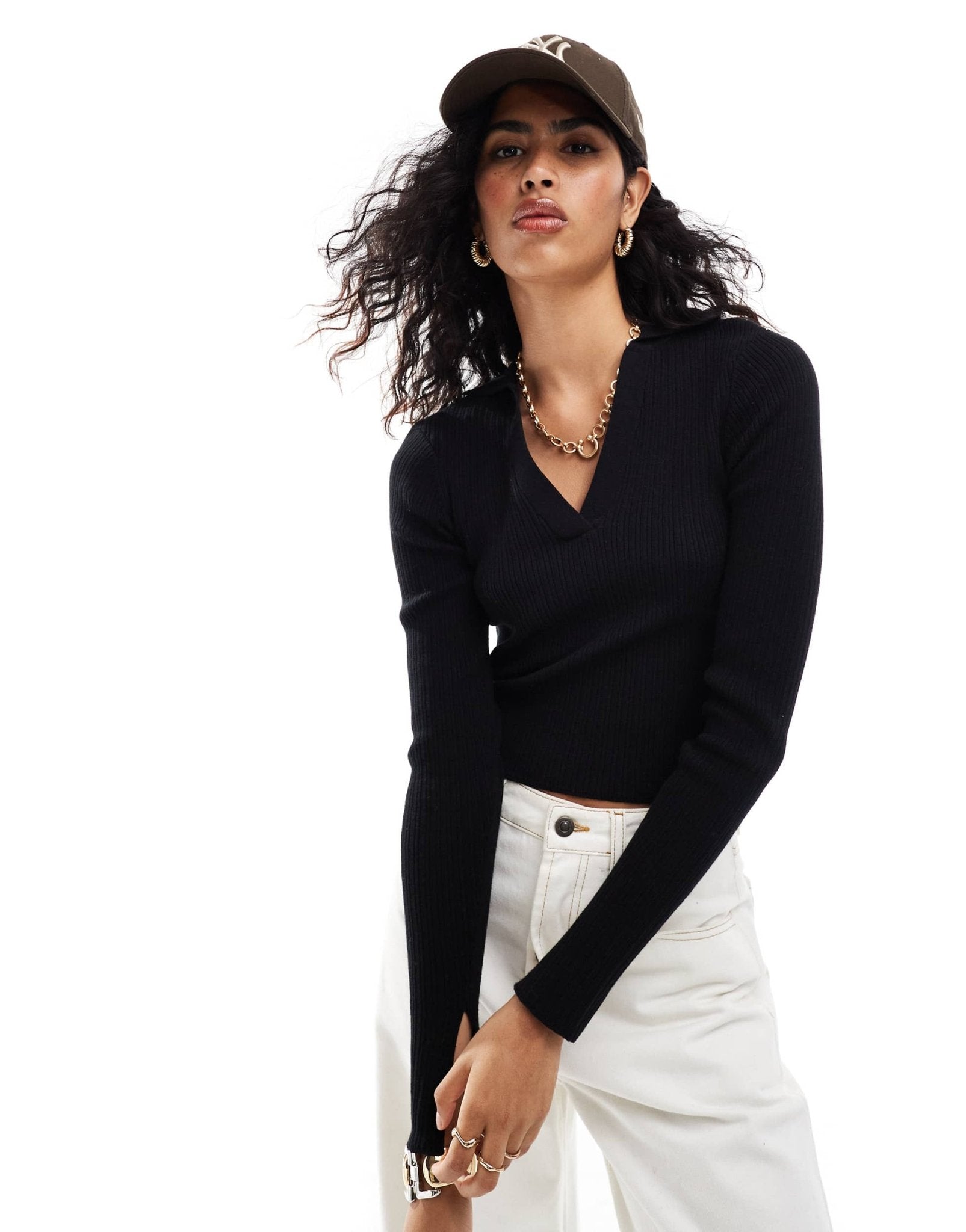 ASOS DESIGN knitted top with collar and buttons in black - ASOS Sample Sale EU Store