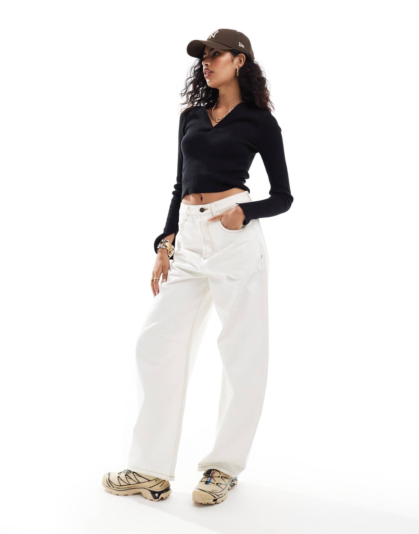ASOS DESIGN knitted top with collar and buttons in black - ASOS Sample Sale EU Store