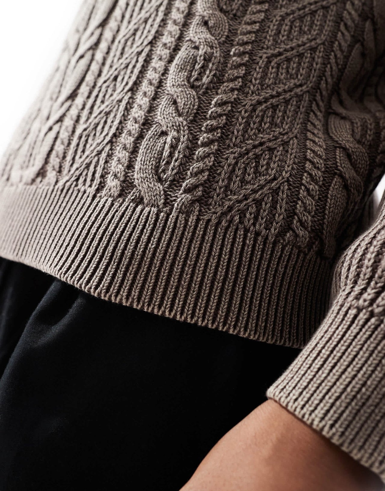 ASOS DESIGN knitted washed relaxed cable jumper in brown - ASOS Sample Sale EU Store