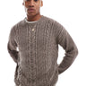 ASOS DESIGN knitted washed relaxed cable jumper in brown