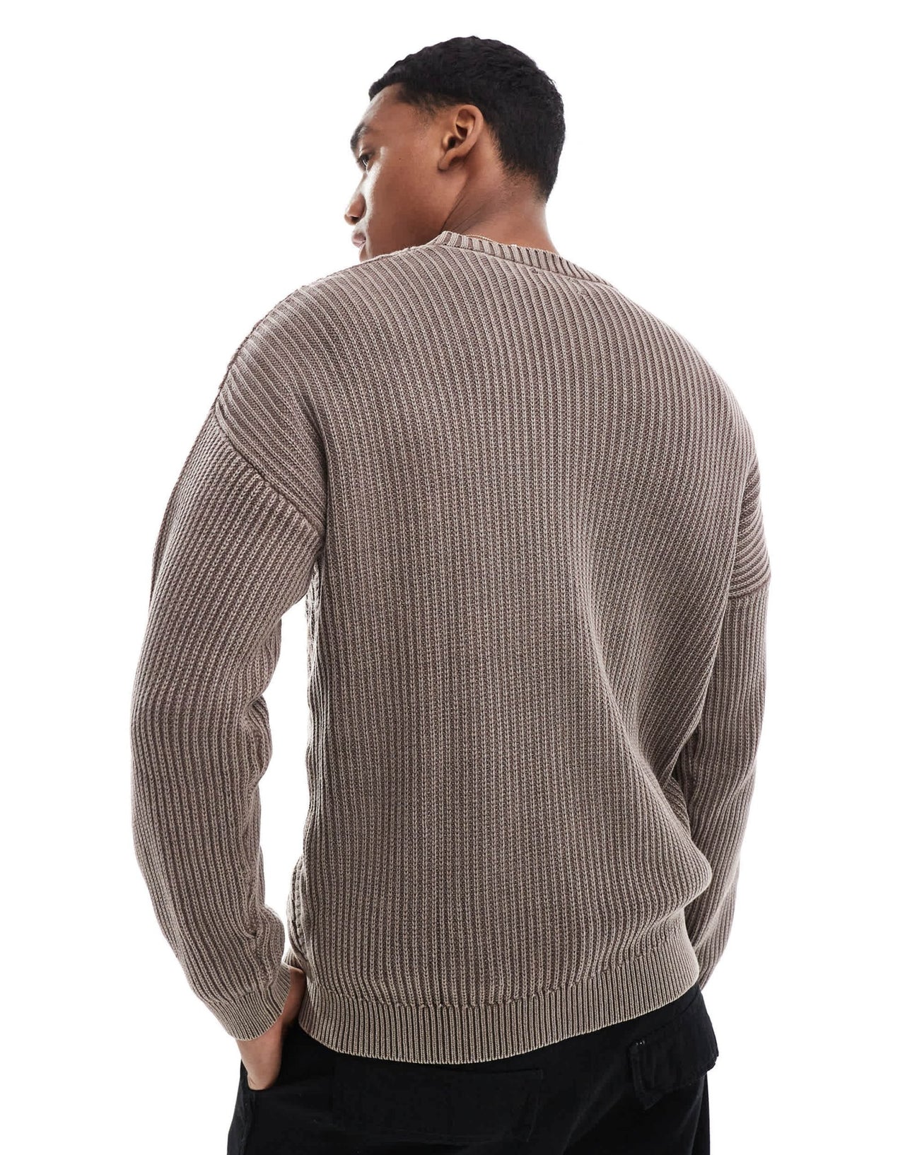 ASOS DESIGN knitted washed relaxed cable jumper in brown - ASOS Sample Sale EU Store