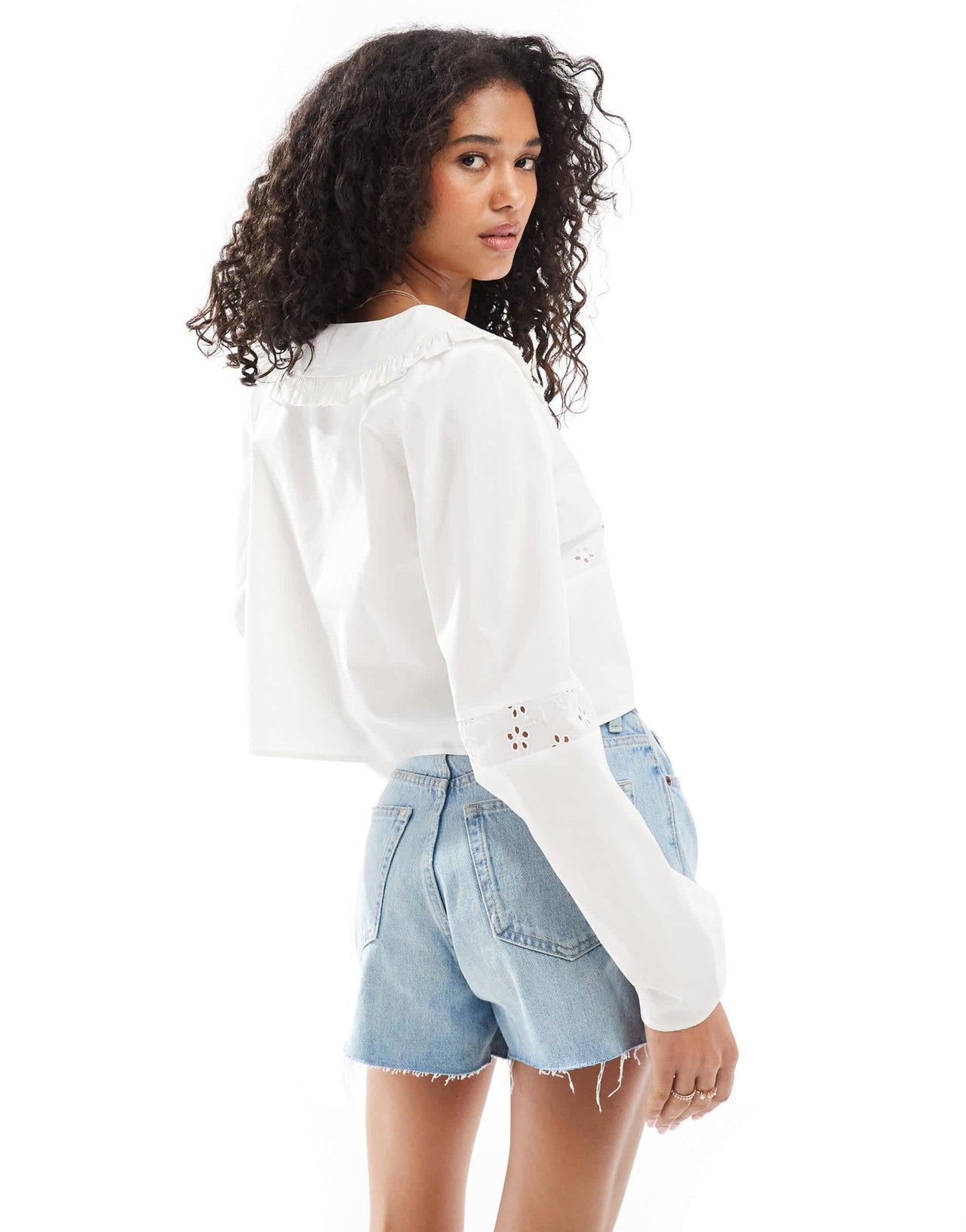 ASOS DESIGN lace insert tie front collar blouse in ivory - ASOS Sample Sale EU Store