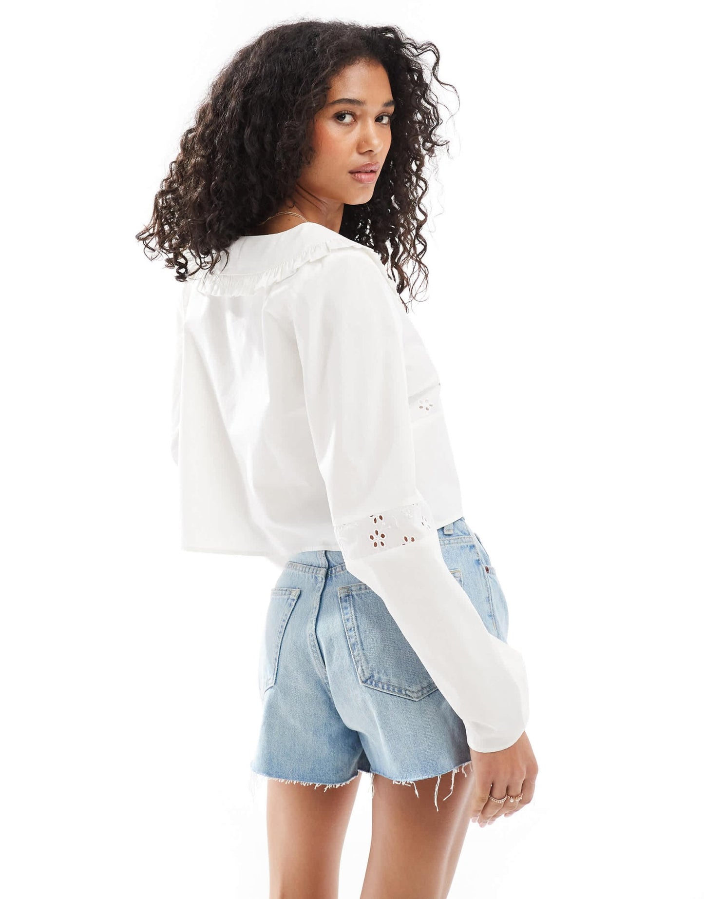 ASOS DESIGN lace insert tie front collar blouse in ivory - ASOS Sample Sale EU Store