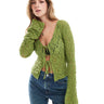 ASOS DESIGN lace tie front top in khaki