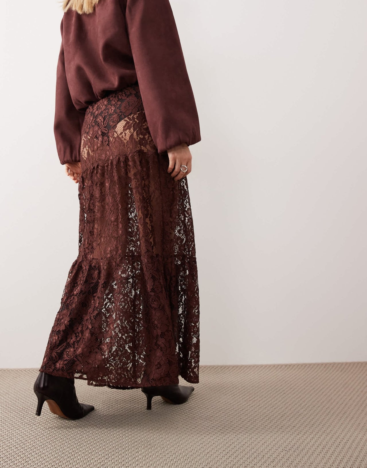 ASOS DESIGN lace tiered maxi skirt in chocolate - ASOS Sample Sale EU Store