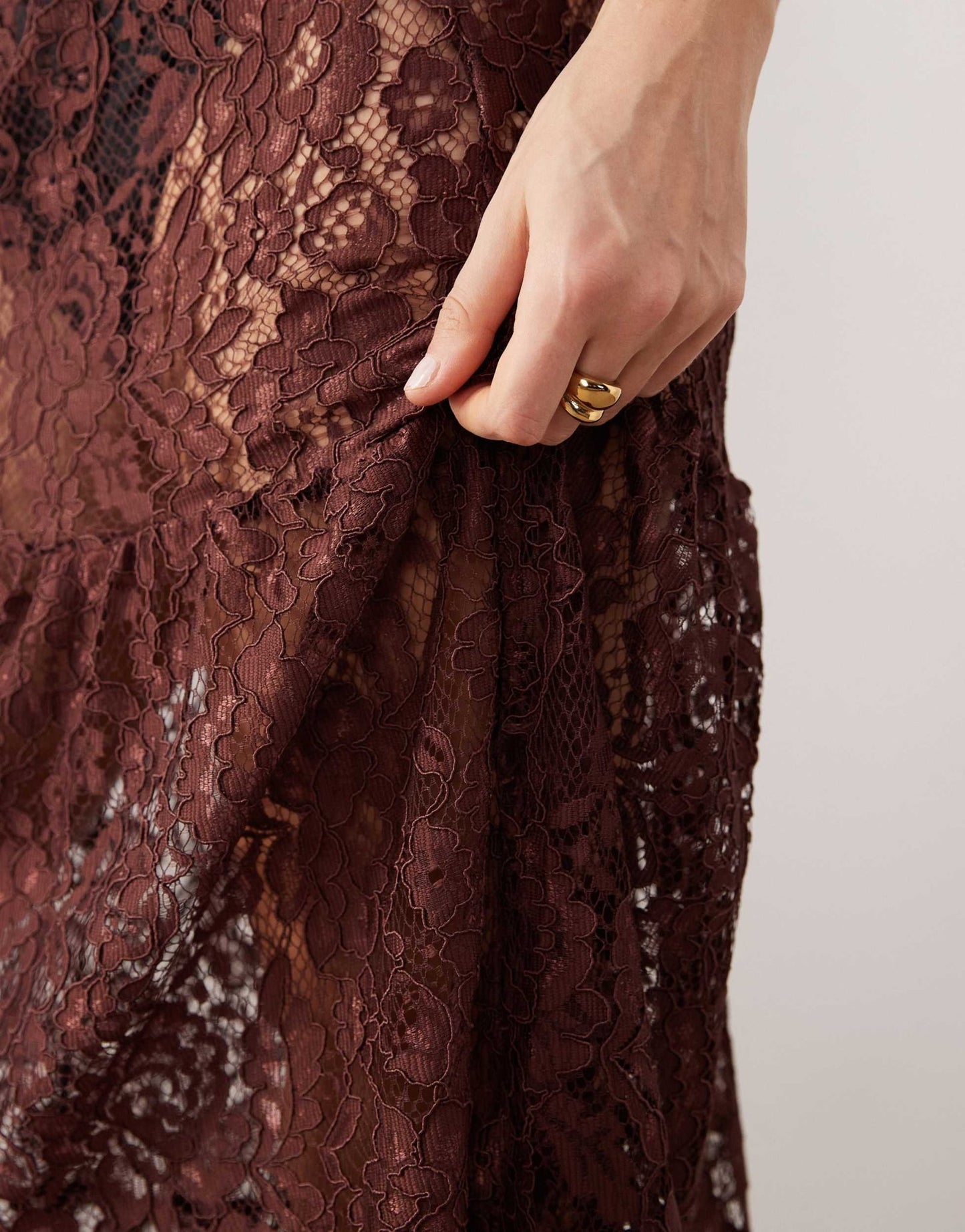 ASOS DESIGN lace tiered maxi skirt in chocolate - ASOS Sample Sale EU Store