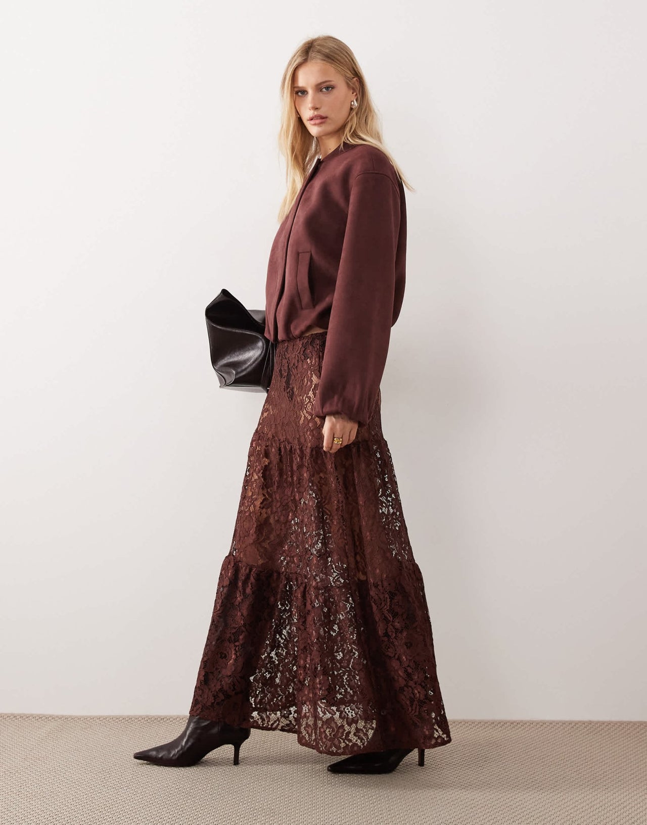 ASOS DESIGN lace tiered maxi skirt in chocolate - ASOS Sample Sale EU Store