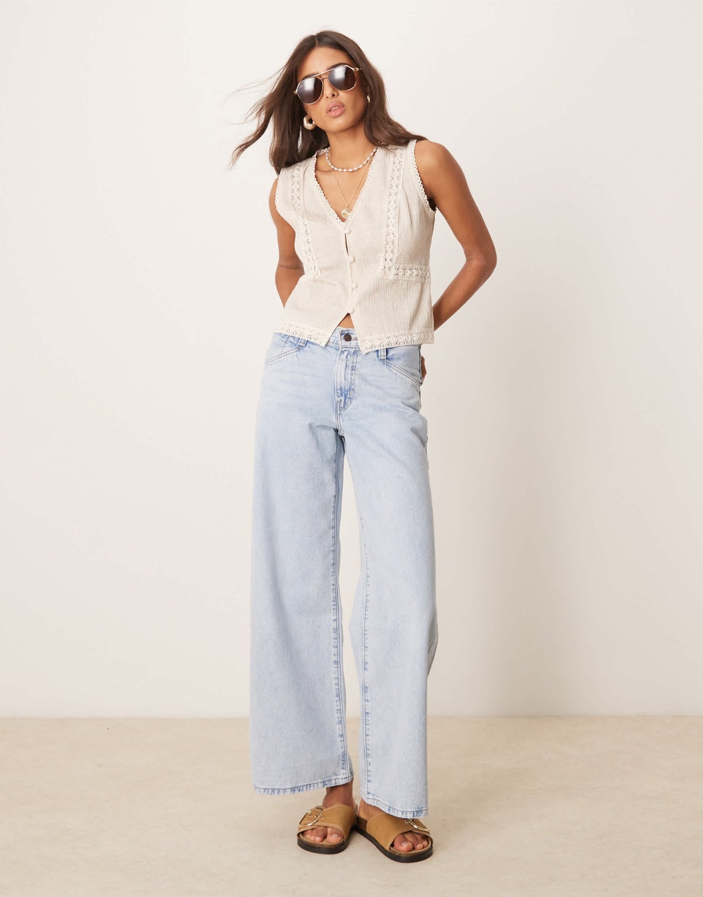 ASOS DESIGN lace trim waistcoat in cream - ASOS Sample Sale EU Store